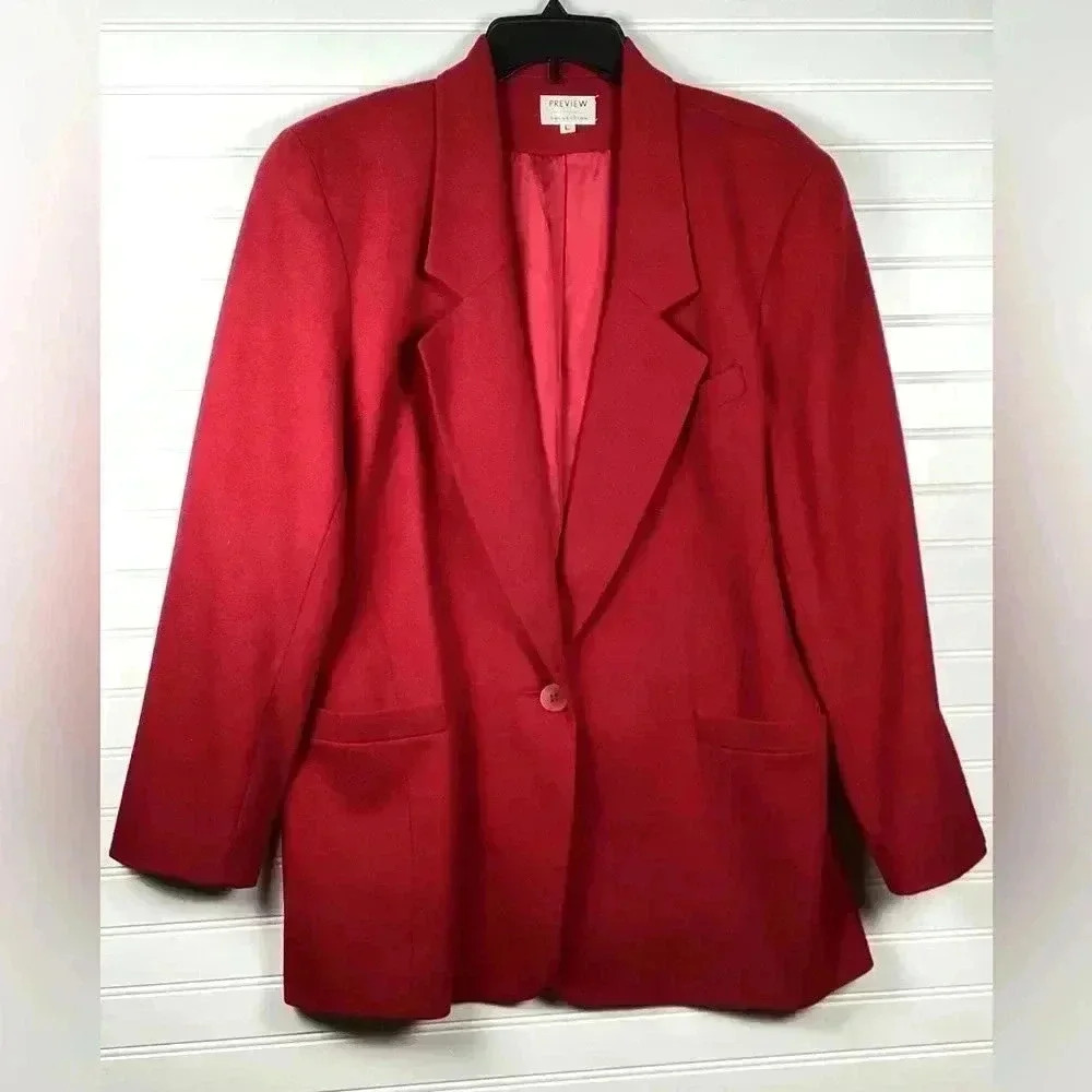 Preview Collection Red Blazer 100% Wool Size Large Holiday Casual Jacket
